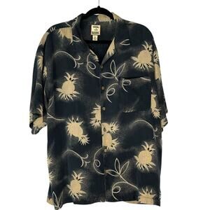 Vintage Tommy Bahama Mens Silk Shirt Hawaiian Pineapple Black Size XL